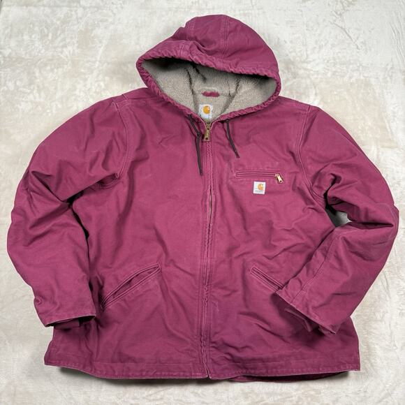 Carhartt Pink Duck Canvas Hooded Sherpa Lined Jacket Women's Size XXL (20)